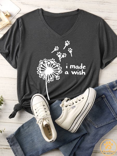 

Lilicloth X Funnpaw Women's I Made A Wish Matching V Neck T-Shirt, Gray, T-shirts