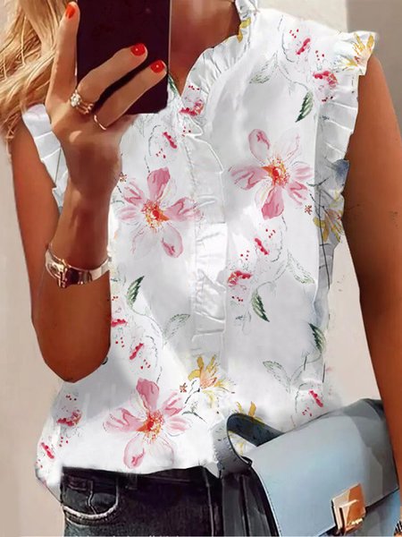 

Casual Loose V Neck Floral Shirt, Pink, Shirts & Blouses