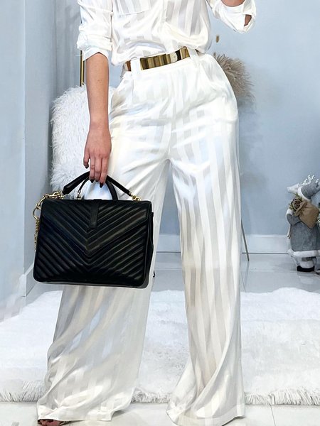 

Urban Striped Regular Fit Fashion Pants With No Belt, White, Pants