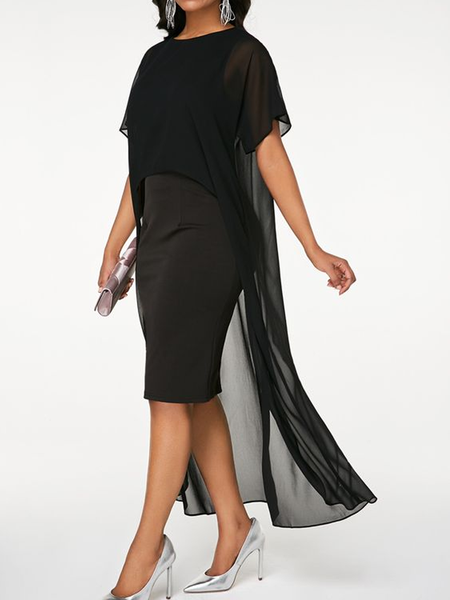 Crew Neck Urban Jersey Regular Fit Dress, Black, Formal Dresses