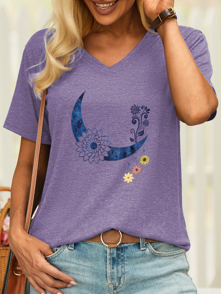 

Women’s Wild Flower In The Moon Casual T-Shirt, Purple, T-shirts