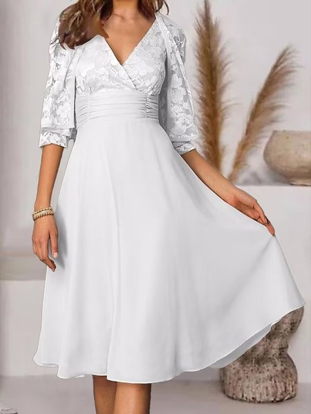 

Plain Cross Neck Elegant Lace Two-Piece Set, White, Formal Dresses