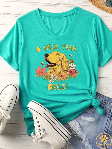 

Women's Heck Yeah Bees Matching V Neck T-Shirt, Green, T-shirts