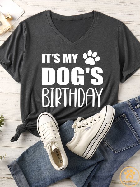 

Lilicloth X Funnpaw Women's It's My Dog's Birthday Matching V Neck T-Shirt, Gray, T-shirts
