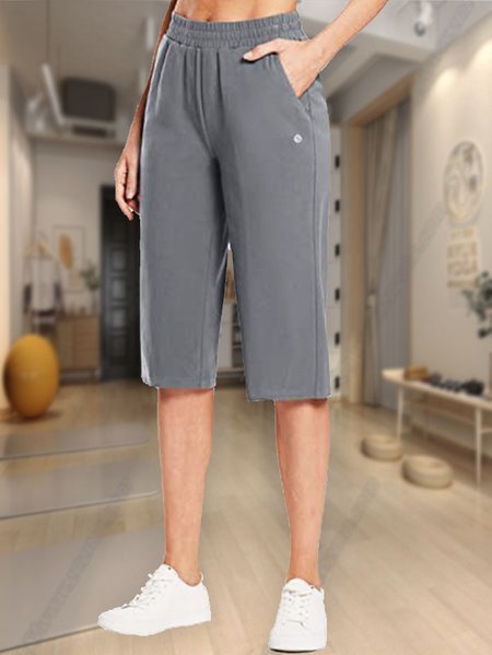 

Women's Capri Yoga Pants with Pockets Cotton Wide Leg Exercise Workout Crop Straight Open Bottom, Gray, Pants
