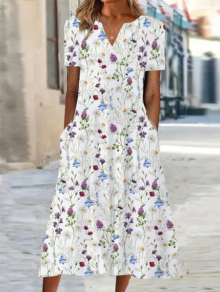 

Casual Floral Dress With No, White, Dresses