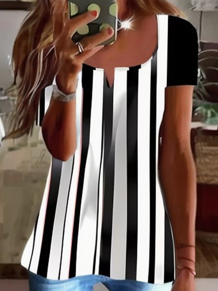 

Jersey Loose Striped Casual Shirt, Black-white, Shirts & Blouses
