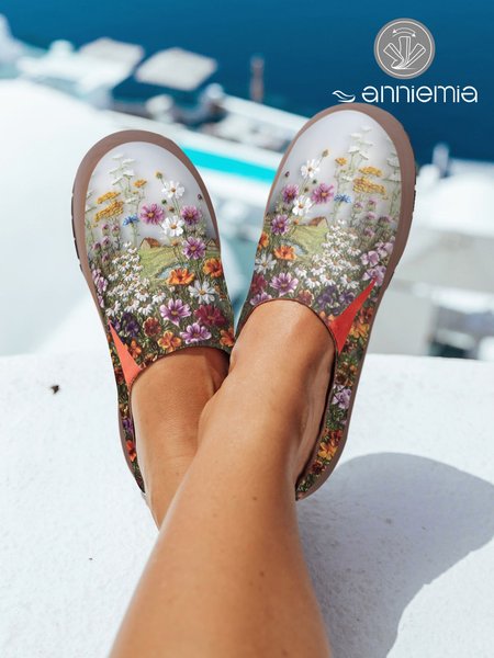 

Casual Multicolor Floral Printed Comfy Slip On Shoes, Flats
