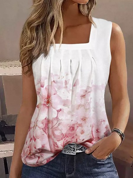 Casual Floral Loose Tank Top
