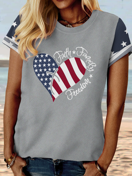 

Women's Casual America Flag Loose T-Shirt, Gray, T-shirts