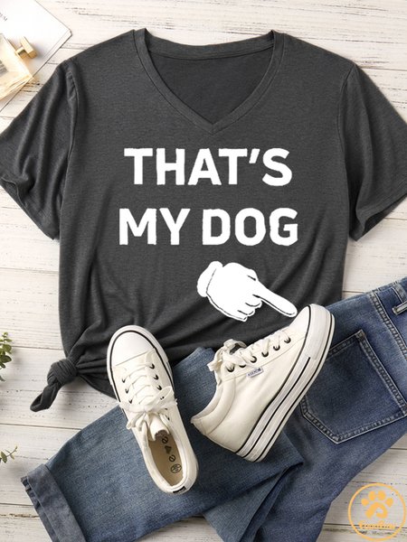 

Lilicloth X Funnpaw Women's That's My Dog Matching V Neck T-Shirt, Gray, T-shirts