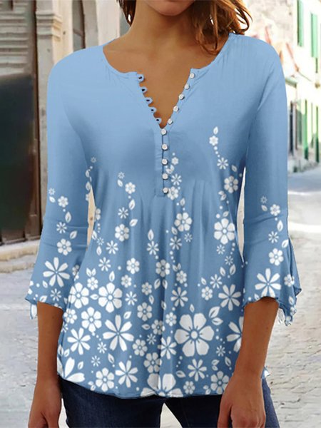 

Buttoned Regular Fit Floral Casual Shirt, Blue, Shirts & Blouses