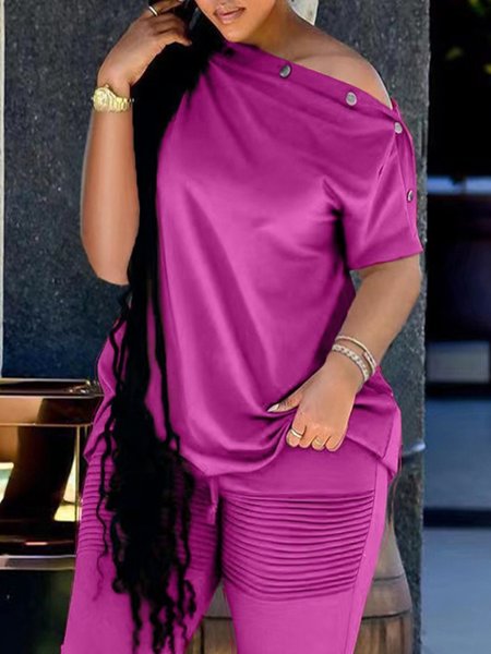 

Boat Neck Regular Fit Plain Urban Shirt, Rose red, Blouses and Shirts