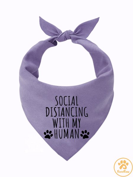 

Social Distancing With My Human Matching Dog Print Bib, Purple, Pet Bandanas