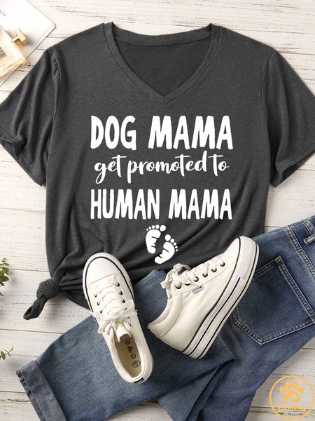 

Lilicloth X Funnpaw Women's Dog Mom Get Promoted To Human Mom Matching V Neck T-Shirt, Gray, T-shirts