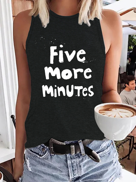 

Women’s Five More Minutes Cotton Casual Text Letters Tank Top, Black, Tank Tops