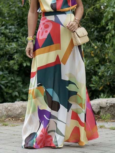 

Geometric Regular Fit Urban Long Skirt, As picture, Skirts