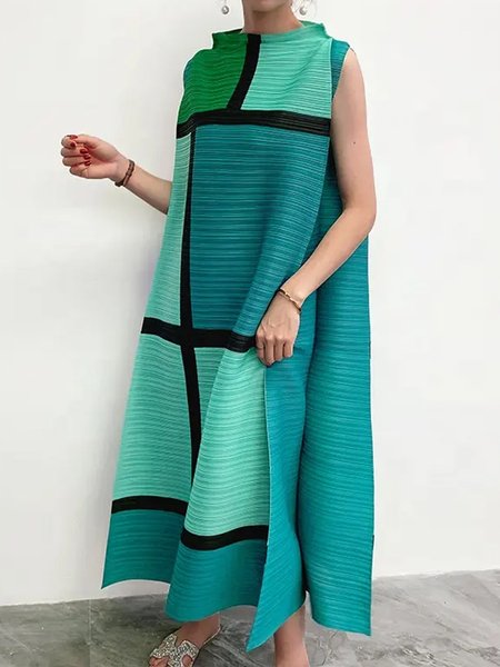 

Colorblock Loose Vacation Sleeveless Dress, Green, Maxi Dresses
