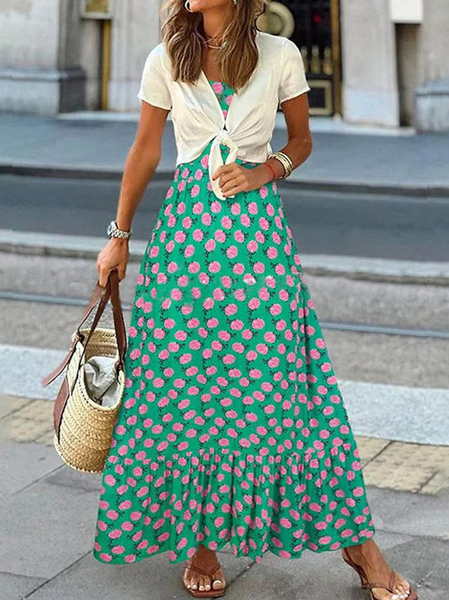 

Loose Casual Polka Dots Dress With No Belt, Green, Dresses