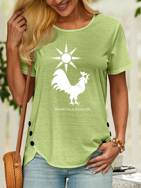 

Women’s Happy As A Rooster Cotton Casual Crew Neck T-Shirt, Green, T-shirts