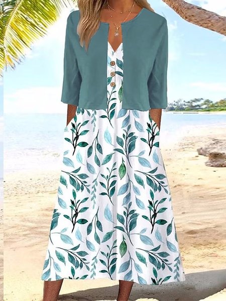 Loose Casual V Neck Floral Two Piece Set