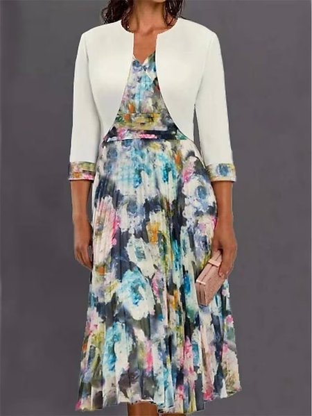 

Casual Floral Cross Neck Regular Fit Two-Piece Set, Blue, Suit Set