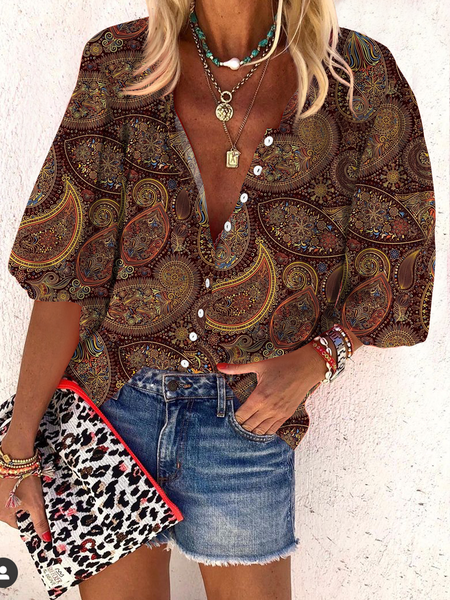 

Crew Neck Blouse, Brown, Shirts