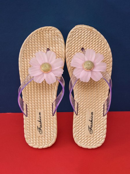 

Summer Vacation Floral Applique Flip-Flops, Pink, Slippers