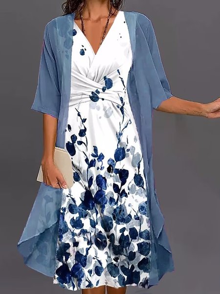

Floral Casual Regular Fit Two-Piece Set, Blue, Dresses