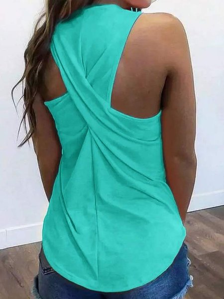 

Crew Neck Casual Loose Plain Tank Top, Blue, Tanks & Camis
