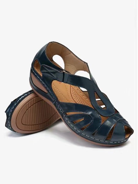 

Color Contrast Retro Casual Hollow Out Peep-toe Sandals, Blue, Sandals