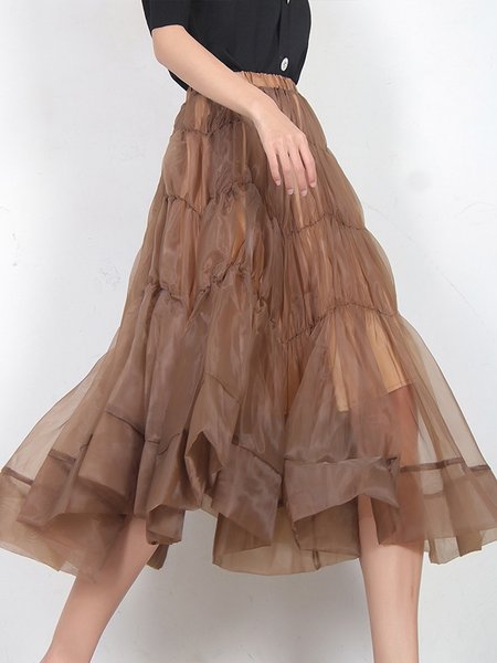 

Daily Elegant Plain Regular Fit Skirt, Coffee, Skirts