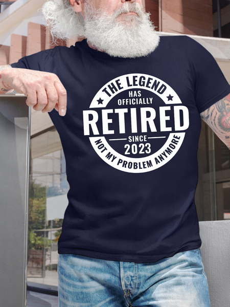 

Men's The Legend Has Officially Retired Since 2023 Not My Problem Anymore Funny Graphic Printing Cotton Casual Loose Text Letters T-Shirt, Purplish blue, T-shirts