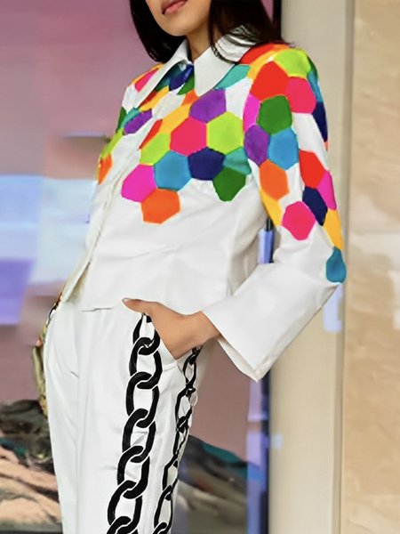 

Urban Regular Fit Shirt Collar Geometric Blouse, White, Blouses and Shirts