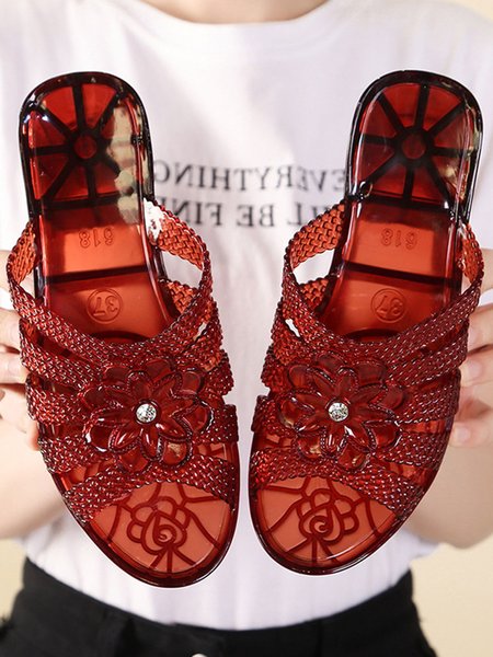 

Transparent Embossed Flower House Slippers, Deep brown, Slippers