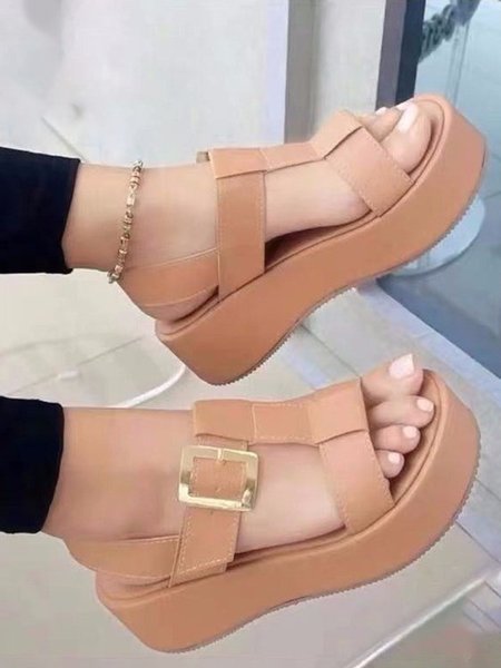 

Strap Casual Wedge Platform Sandals, Light brown, Sandals