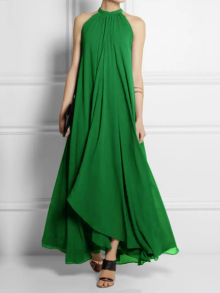 

Plain Vacation Ultra lightweight Loose Sleeveless Dress With No Belt, Green, Maxi Dresses