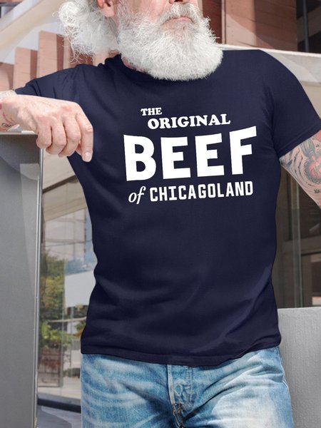 

Men's The Original Beef Of Chicagoland Funny Graphic Printing Casual Cotton Crew Neck Loose T-Shirt, Purplish blue, T-shirts