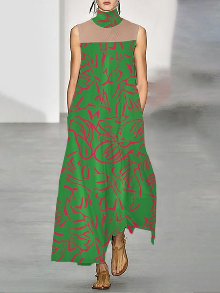 

Turtleneck Daily Geometric Elegant Dress, Green, Maxi Dresses
