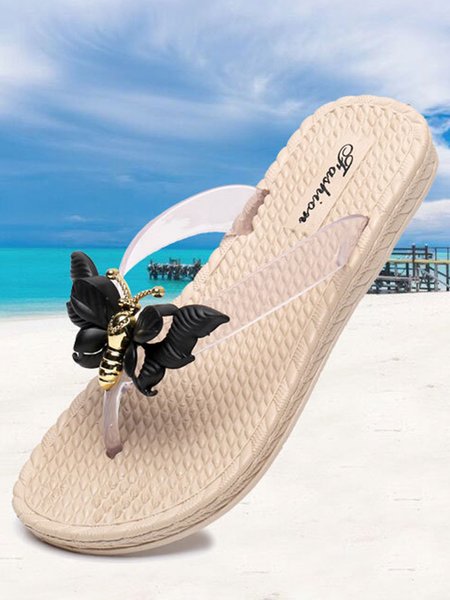 

Butterfly Vacation Summer Flip-Flops Beach Slippers, Black, Slippers