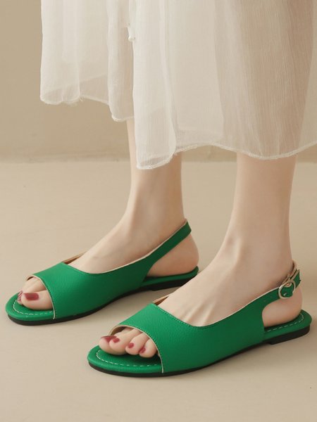 

Solid Color Simple Sandals, Green, Sandals