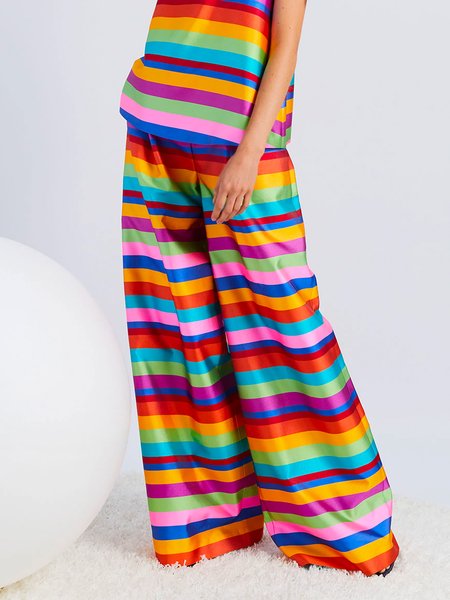 

Regular Fit Vacation Striped Fashion Pants, Multicolor, Pants