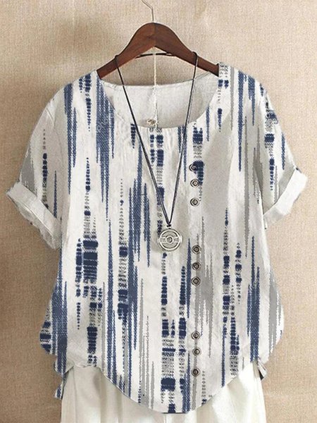 

Linen Cotton And Linen Striped Loose Shirt, White, Shirts & Blouses