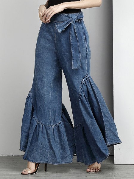 

Urban Loose Plain Wide leg Denim Jeans, Blue, Jeans