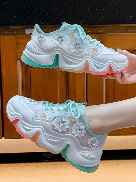 

Iridescent Floral mesh Casual Chunky Trainers, Aqua, Sneakers