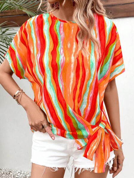

Crew Neck Casual Geometric Loose Shirt, Orange, Shirts & Blouses