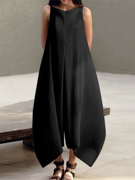 

Sleeveless Loose Casual Plain Dress With No, Black, Maxi Dresses