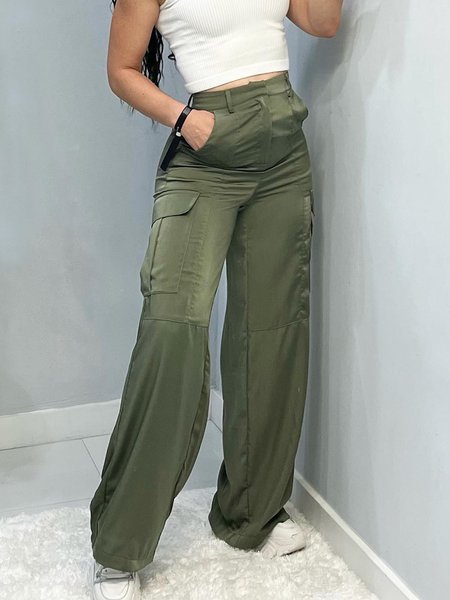 

Casual Plain Regular Fit Cargo Pants, Green, Pants