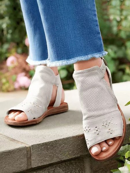 

Vintage Western Stud Cutout Sandal Boots, Beige, Boots