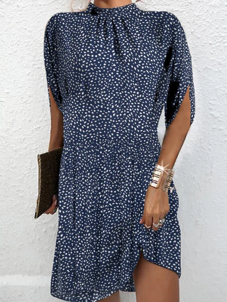 

Stand Collar Casual Cotton-Blend Dress, Blue, Casual Dresses